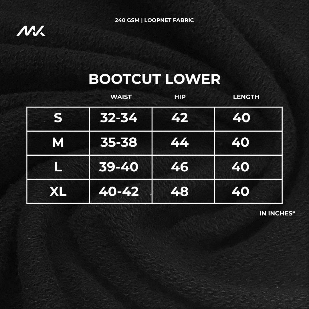 11 bootcut lower 240 gst french terry fabric | printed bootcut lower | trendy printed bootcut lower | melquoise | melqouise | trendy printed lowers under 400rs| size chart